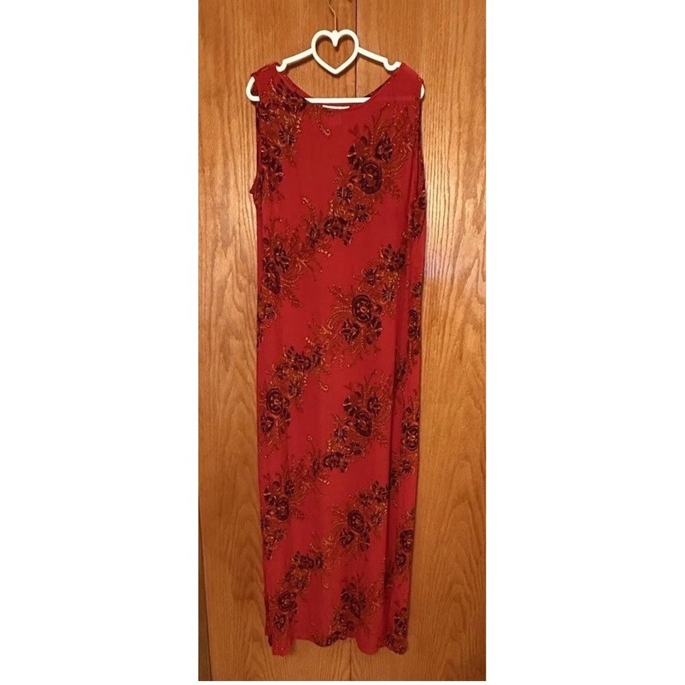 Tall Girl Dress Womens M Red Floral Paisley Print Sleeveless Country Rayon‎ Maxi